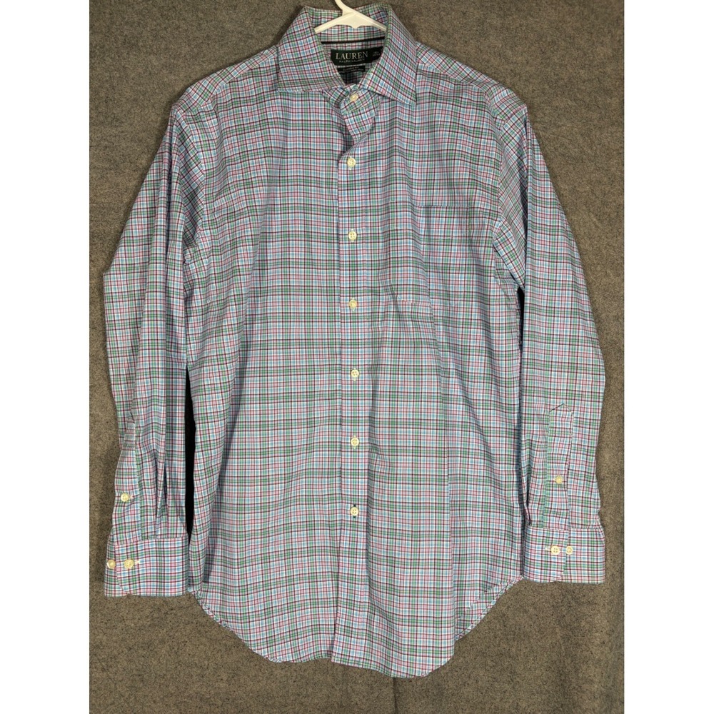 Lauren Ralph Lauren Mens 15.5 32/33 Plaid Stretch Non Iron Dress Shirt Classic